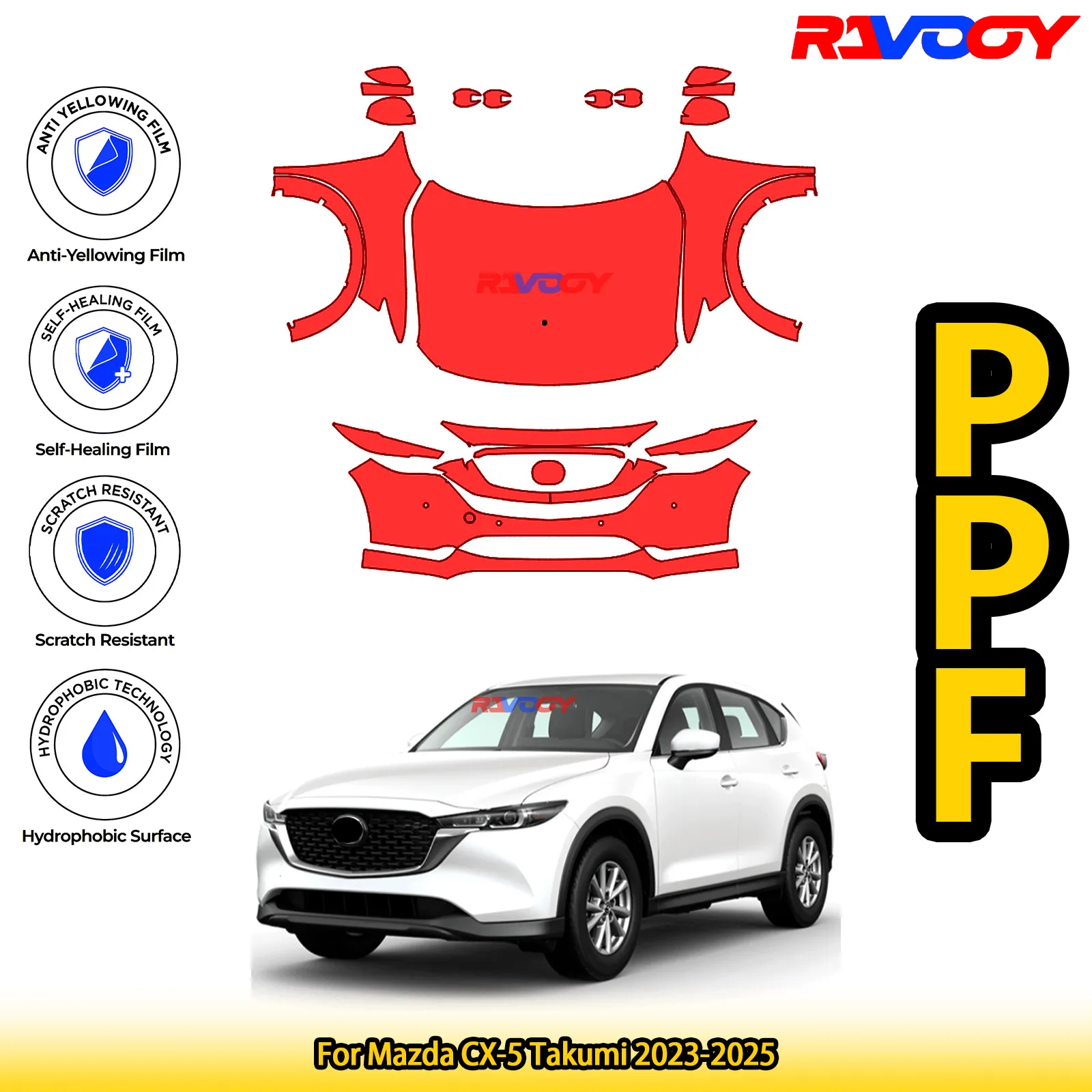 Для Mazda CX-5 Takumi 2023-2025 глянцевая матовая черная предварительно вырезанная передняя PPF комплект защитная пленка для краски 
Для Mazda CX-5 Takumi 2023-2025 глянцевая матовая черная предварительно вырезанная передняя PPF комплект защитная пленка для краски