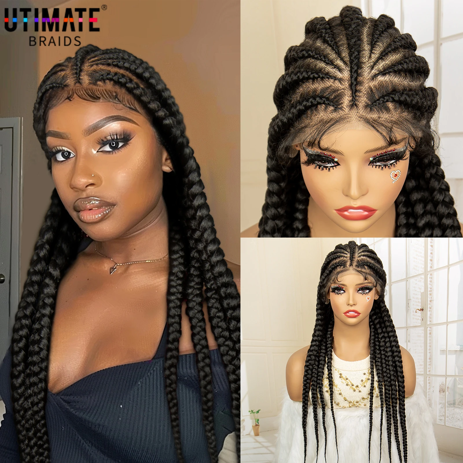 Synthetic Braided Wigs Full Lace Cornrow Braided Wig for Black Women Lace Front Braids Wigs with Baby Hair Godness Braids
Synthetic Braided Wigs Full Lace Cornrow Braided Wig for Black Women Lace Front Braids Wigs with Baby Hair Godness Braids