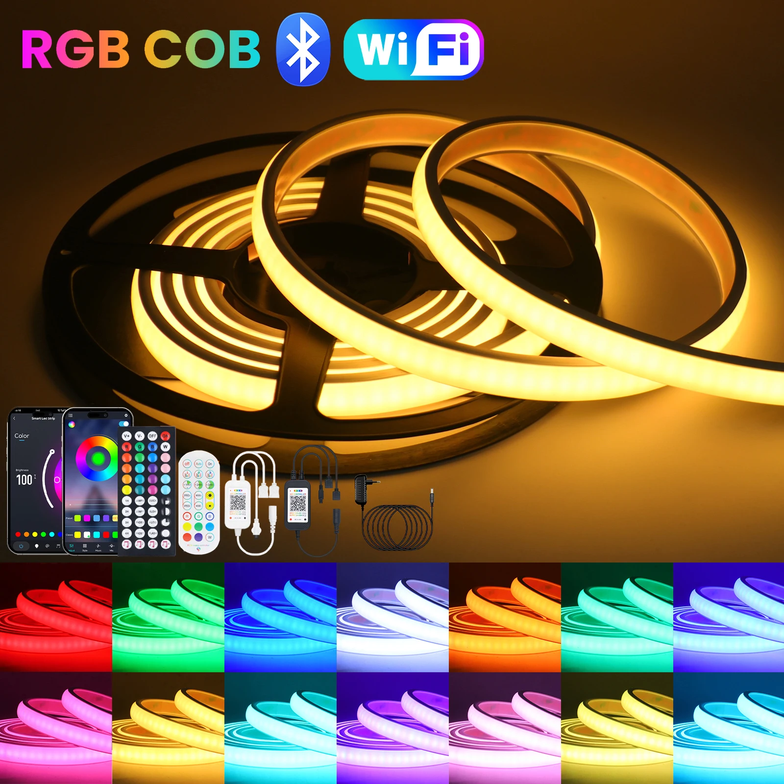 Светодиодная лента RGB COB с Wi-Fi и Bluetooth, пультом на 24/44 кнопки, блоком питания, 24В, 576 светодиодов, водонепроницаемая, гибкая, неоновая, для Alexa, Google Home, декора интерьера
Светодиодная лента RGB COB с Wi-Fi и Bluetooth, пультом на 24/44 кнопки, блоком питания, 24В, 576 светодиодов, водонепроницаемая, гибкая, неоновая, для Alexa, Google Home, декора интерьера