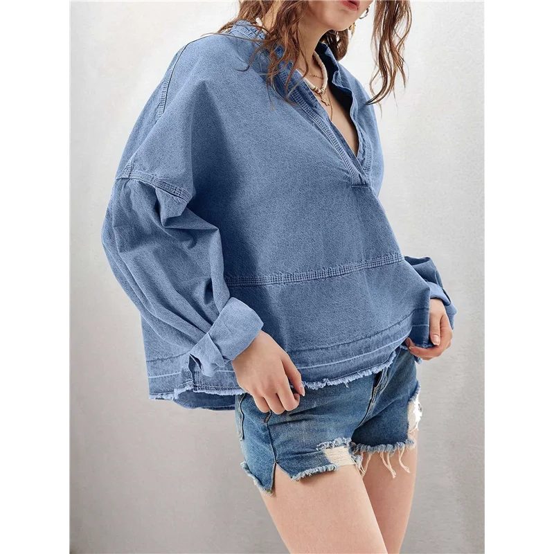 CGS-Womens Denim Tops Pullover Trendy Casual V Neck Loose Fit Puff Sleeve Jean Cotton Shirts
CGS-Womens Denim Tops Pullover Trendy Casual V Neck Loose Fit Puff Sleeve Jean Cotton Shirts