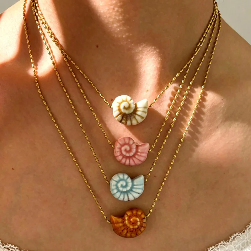 New Cute Multicolour Ceramic Conch Pendant Necklace for Women Stainless Steel Chain Trendy Summer Holiday Jewelry Accessories
New Cute Multicolour Ceramic Conch Pendant Necklace for Women Stainless Steel Chain Trendy Summer Holiday Jewelry Accessories