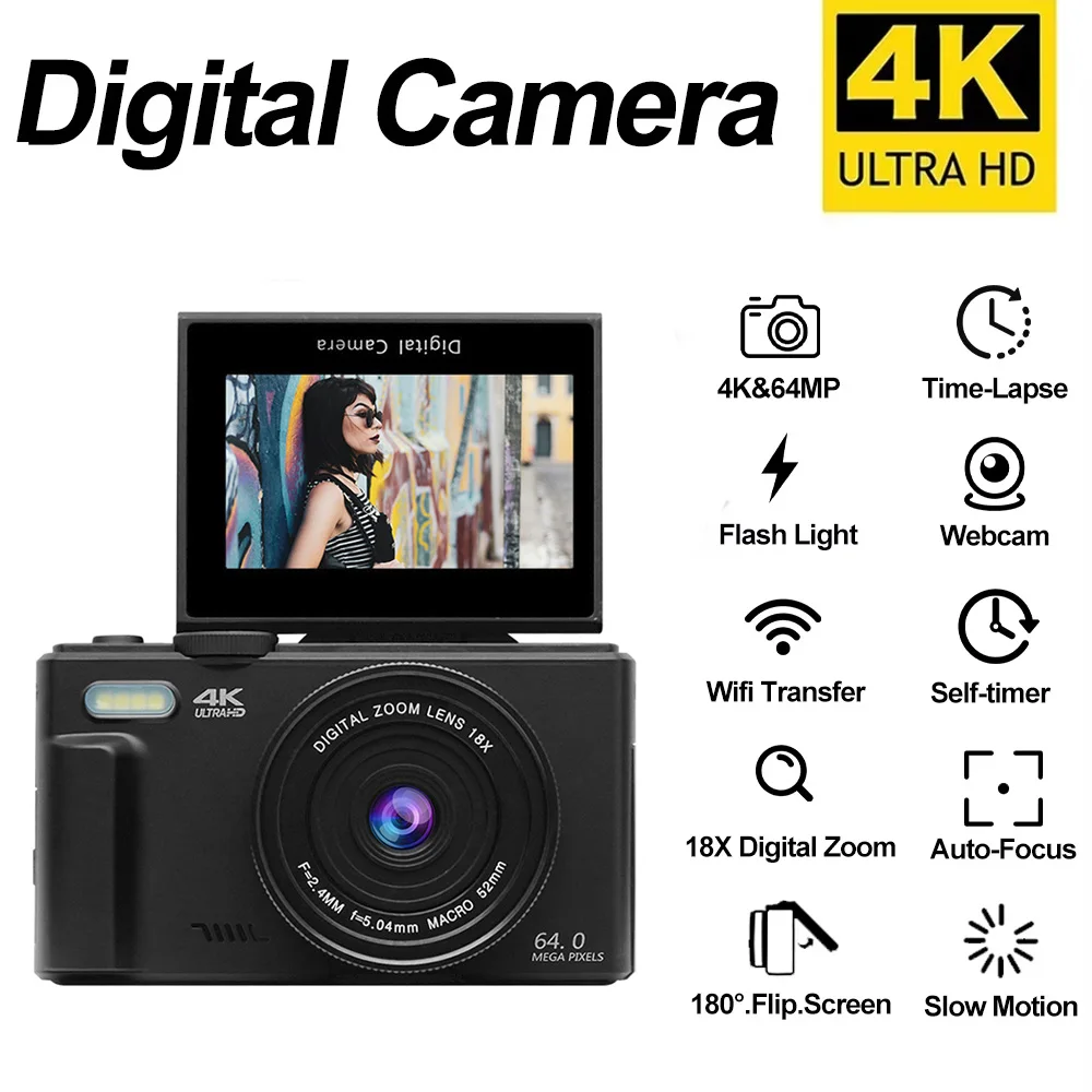 64MP Compact Digital Photography Camera 18X Digital Zoom 4K Vintage Vlog Video Recorder 3.0" Flip Screen Selfile Cam With Flash
64MP Compact Digital Photography Camera 18X Digital Zoom 4K Vintage Vlog Video Recorder 3.0" Flip Screen Selfile Cam With Flash