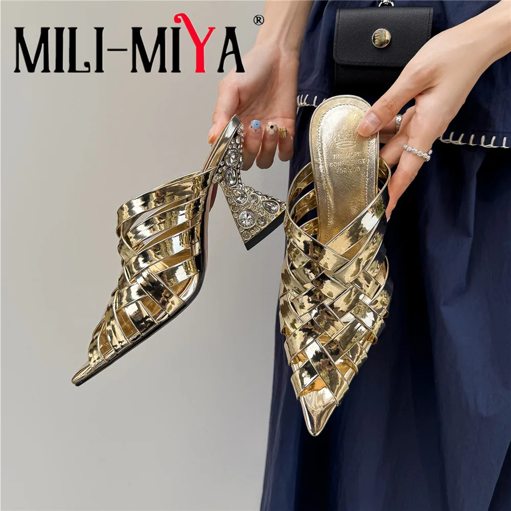 MILI-MIYA Women's Pointed-Toe Shiny Metallic Microfiber Sandals With Rhinestones And Chunky Heels Slip On Dress Party Shoes
MILI-MIYA Women's Pointed-Toe Shiny Metallic Microfiber Sandals With Rhinestones And Chunky Heels Slip On Dress Party Shoes