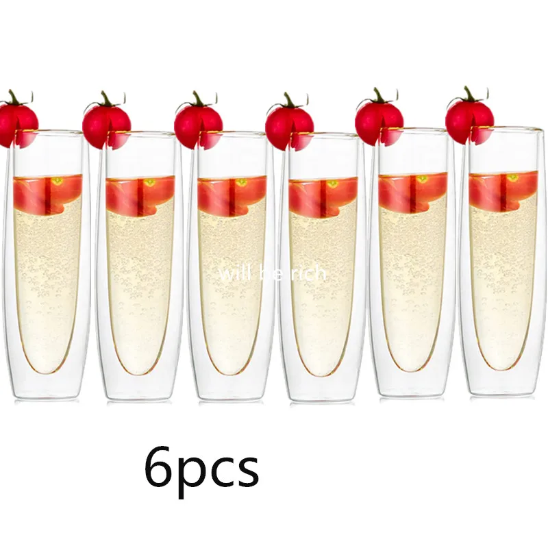 6Pcs Double Wall Glass Cup Champagne Glasses Set Stemless Sparkling Wine Glasses Transparent Wine Flute for Wedding
6Pcs Double Wall Glass Cup Champagne Glasses Set Stemless Sparkling Wine Glasses Transparent Wine Flute for Wedding