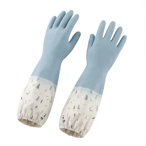 1 Pair Fleece Lined Rubber Gloves - Warm Waterproof Non-Slip for Dishwashing Cleaning Laundry Household Use