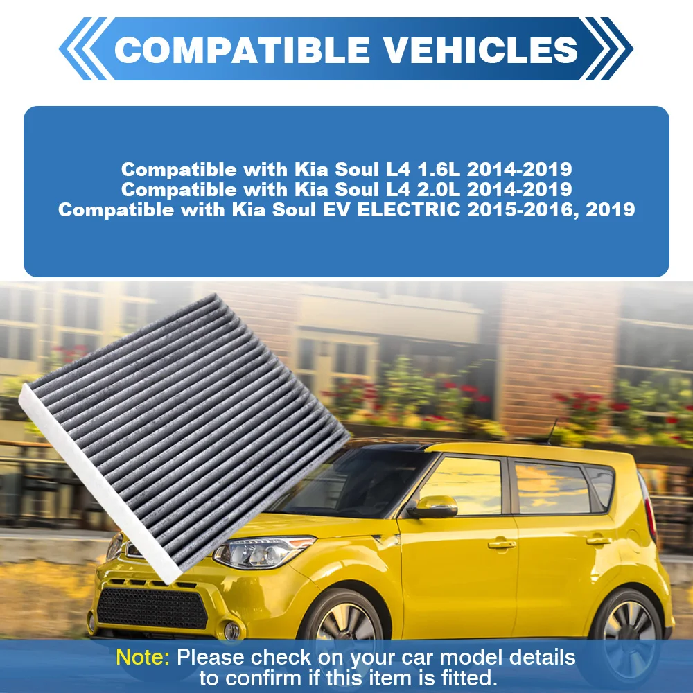 Car Active Cabin Cabon Air Filter For Kia Soul L4 1.6L 2.0L 2014-2019 EV ELECTRIC 97133-B2000, CF12002, WP10178, CU21009, CP002
Car Active Cabin Cabon Air Filter For Kia Soul L4 1.6L 2.0L 2014-2019 EV ELECTRIC 97133-B2000, CF12002, WP10178, CU21009, CP002