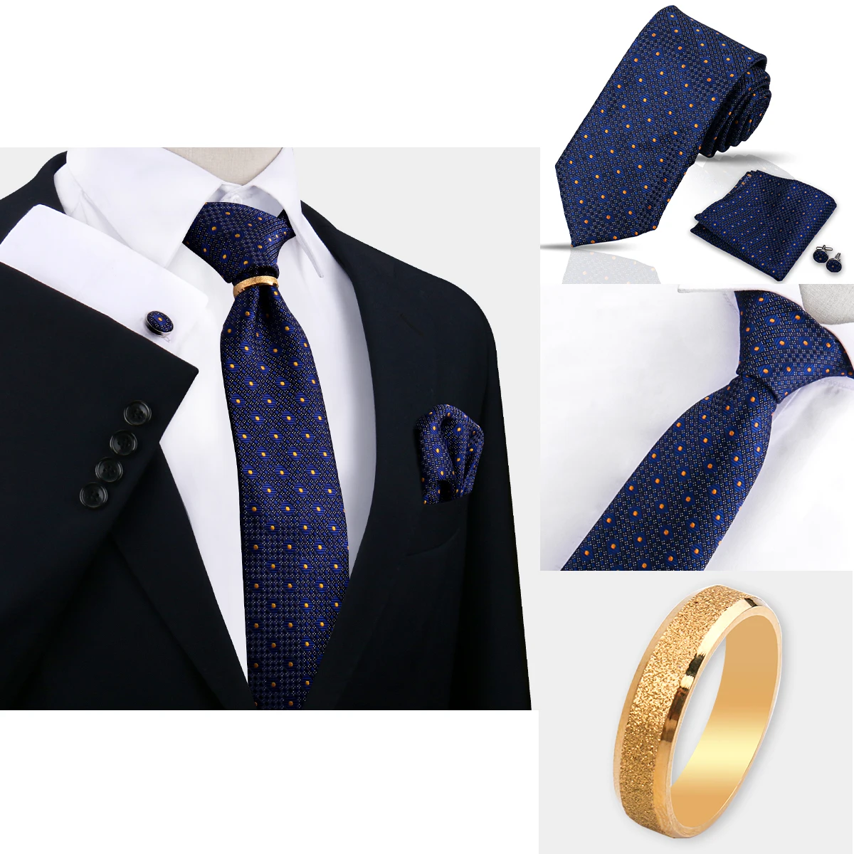 Tie Set For Men Necktie Ring Handkerchief Cufflinks With Gold Ring Clip Suit For Wedding Party Accessories Fashion Gravats
Tie Set For Men Necktie Ring Handkerchief Cufflinks With Gold Ring Clip Suit For Wedding Party Accessories Fashion Gravats