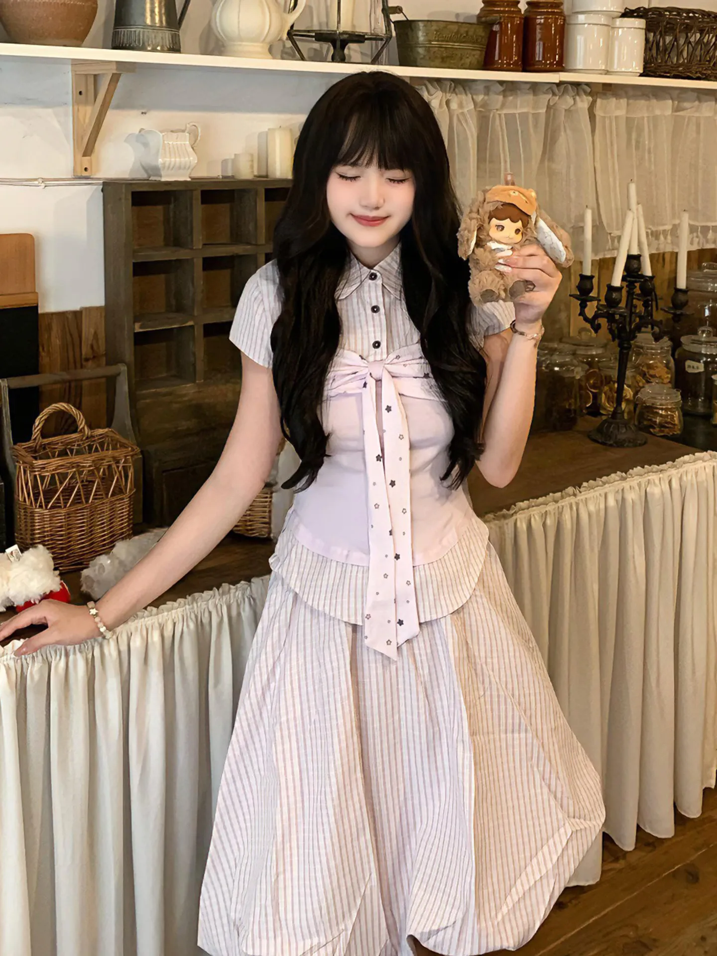 Korean Style Beautiful Purple Striped Knot Tie Shirt And High Waist Skirt Two Piece Set Casual Fashion Women's Ense...
Korean Style Beautiful Purple Striped Knot Tie Shirt And High Waist Skirt Two Piece Set Casual Fashion Women's Ense...