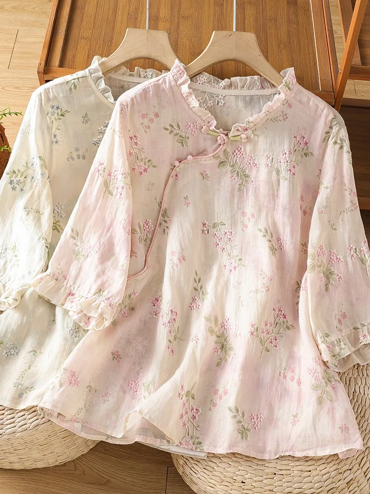 Elegant Pink Floral Print Cotton Linen Shirt Women's Summer Special Sensation Fairy Atmosphere Loose Fit Lantern Sleeve Top
Elegant Pink Floral Print Cotton Linen Shirt Women's Summer Special Sensation Fairy Atmosphere Loose Fit Lantern Sleeve Top