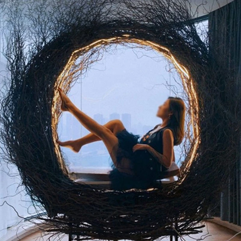 Scenic wedding shooting props creative hanging round bed B & B rattan bird's nest outdoor swing
Scenic wedding shooting props creative hanging round bed B & B rattan bird's nest outdoor swing