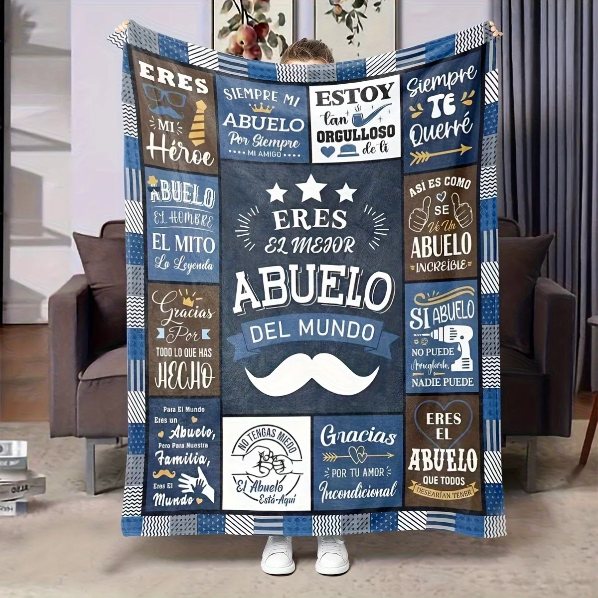 Grandfather's Day Gift Flannel Blanket - Traditional Geometric Pattern with Spanish Love Phrases, All-Season Soft Warmth for Off
Grandfather's Day Gift Flannel Blanket - Traditional Geometric Pattern with Spanish Love Phrases, All-Season Soft Warmth for Off