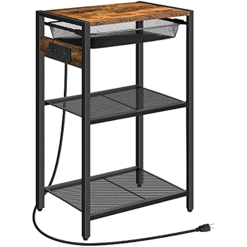 Tall End Table with Charging Station, Industrial Telephone Table with Adjustable Metal Storage Basket, Tall Nightstand
Tall End Table with Charging Station, Industrial Telephone Table with Adjustable Metal Storage Basket, Tall Nightstand