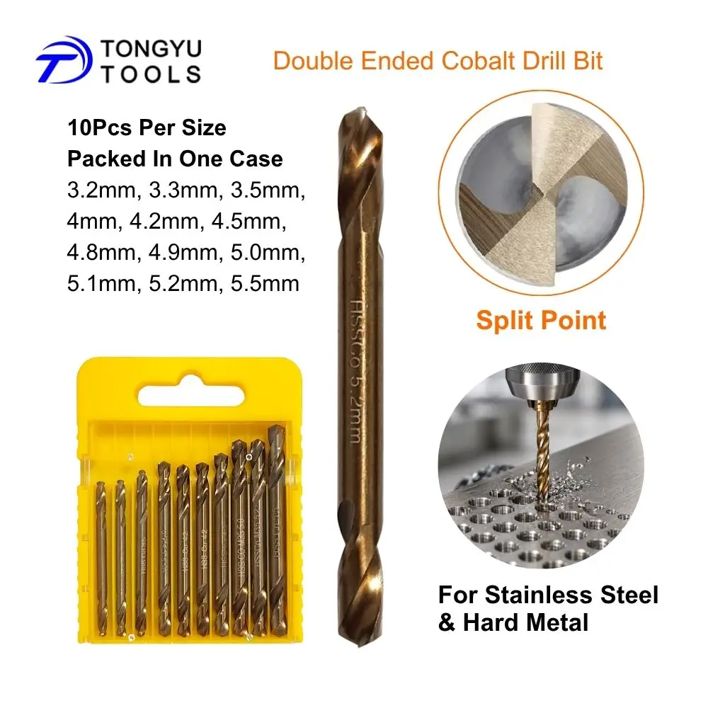 Double Ended Cobalt Drill Bits 3.2-5.5mm M35 HSS Co5% Stubby Twist Bits for Stainless Steel Hard Metals
Double Ended Cobalt Drill Bits 3.2-5.5mm M35 HSS Co5% Stubby Twist Bits for Stainless Steel Hard Metals