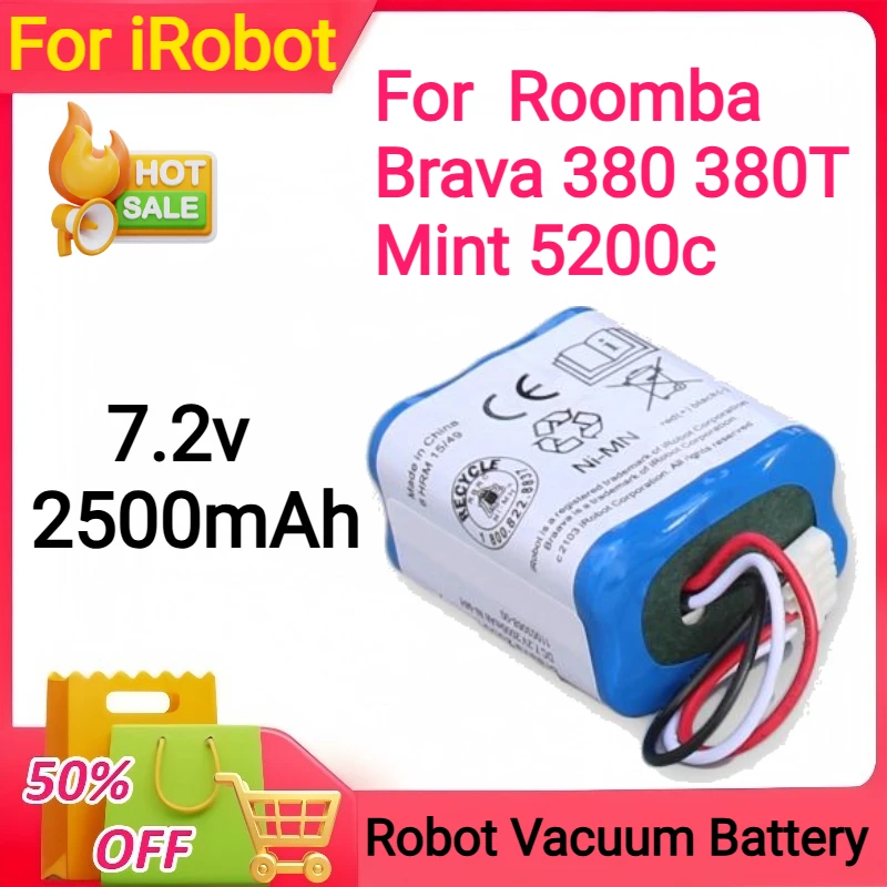 7.2v 2500mAh for IRobot Roomba for Brava 380 380T Mint 5200c Ni-MH Upgrade 2500mAh 7.2V Rechargeable Battery 1-4pcs
7.2v 2500mAh for IRobot Roomba for Brava 380 380T Mint 5200c Ni-MH Upgrade 2500mAh 7.2V Rechargeable Battery 1-4pcs