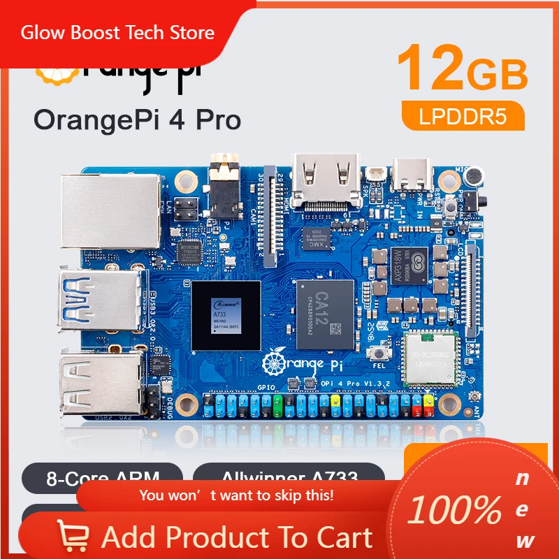 NYOrange Pi 4 Pro 12GB RAM DDR5 Allwinner A733 Mini PC WiFi6+Bluetooth M.2 PCIE SSD Dual MIPI-CSI 3TOPS NPU Single Board Compute
NYOrange Pi 4 Pro 12GB RAM DDR5 Allwinner A733 Mini PC WiFi6+Bluetooth M.2 PCIE SSD Dual MIPI-CSI 3TOPS NPU Single Board Compute