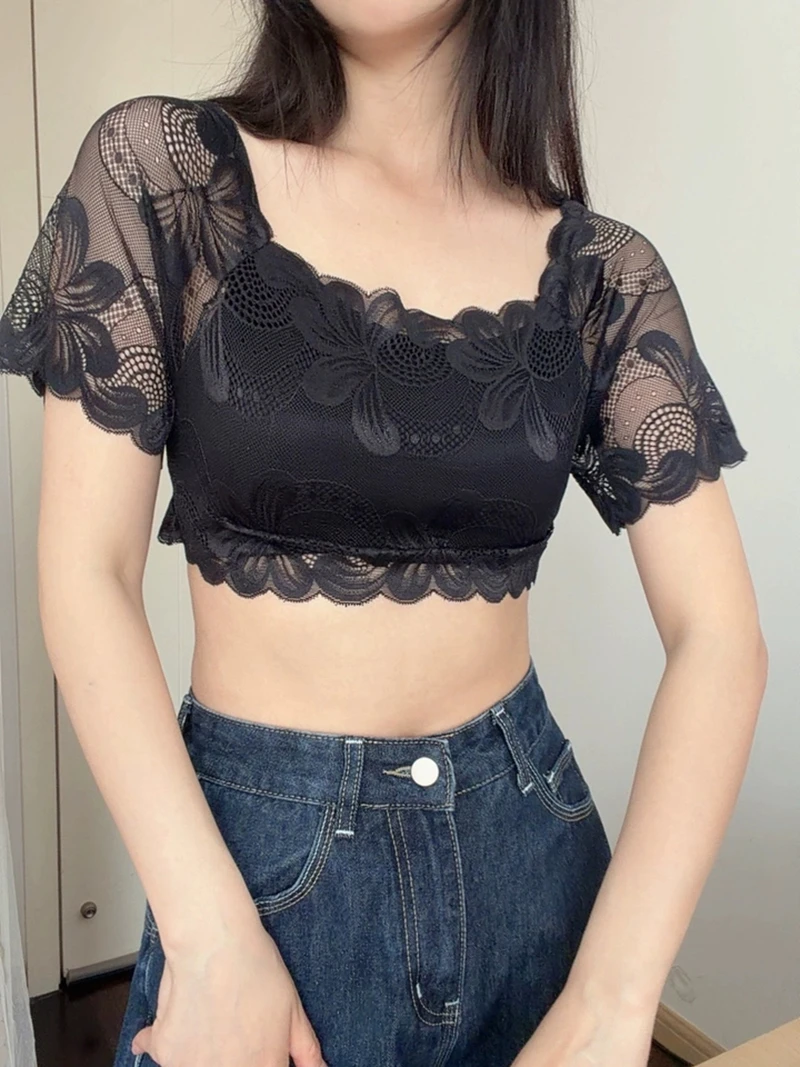Elegant Summer Thin Floral Short Sleeves Crop Top Lace Sheer Shirt Half Top Ladies Stretchy See Through Cover Up for Dress
Elegant Summer Thin Floral Short Sleeves Crop Top Lace Sheer Shirt Half Top Ladies Stretchy See Through Cover Up for Dress