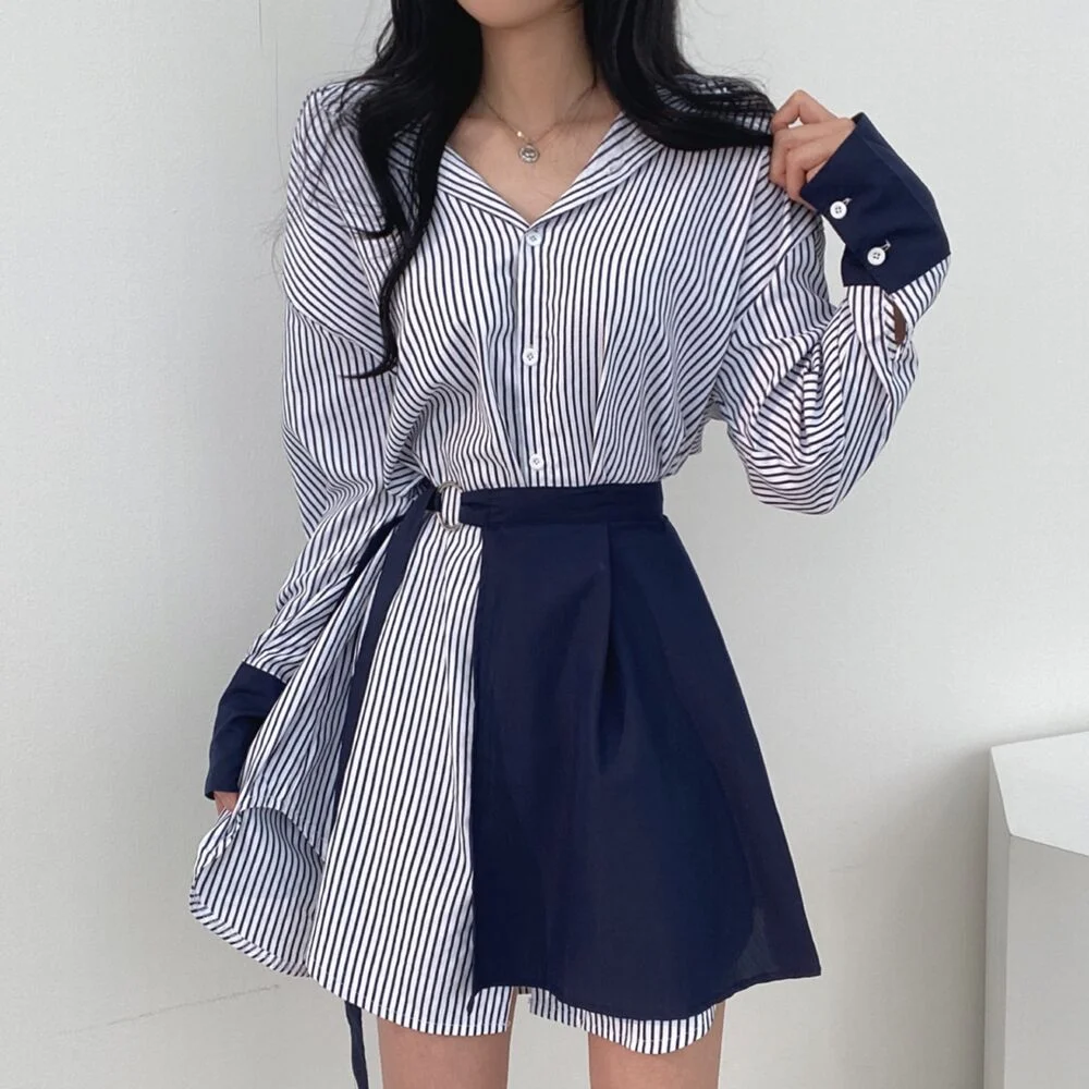 Spring Fashionable Striped Shirt Dress Belted Two-Piece Set Korean Style Casual Wear for Women Suitable for Various Occasions
Spring Fashionable Striped Shirt Dress Belted Two-Piece Set Korean Style Casual Wear for Women Suitable for Various Occasions