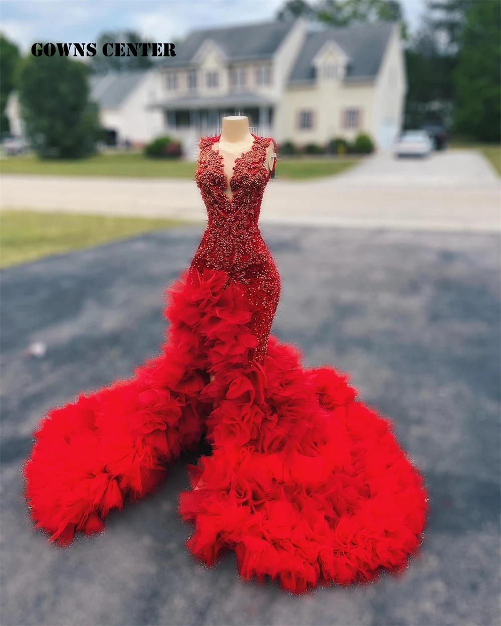 Luxury Red Tulle Ruch Slit Rhinestone Party Dress Mermaid Prom Dresses Party Wedding Evening Black Girl Birthday Gown Customized
Luxury Red Tulle Ruch Slit Rhinestone Party Dress Mermaid Prom Dresses Party Wedding Evening Black Girl Birthday Gown Customized