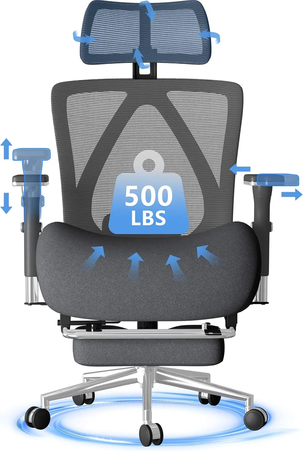 500 Lbs Big And Tall Office Chair With Footrest, Ergonomic Mesh Office Chair With Thicken Wide Cushion, 4D Armrest, Adjustable
500 Lbs Big And Tall Office Chair With Footrest, Ergonomic Mesh Office Chair With Thicken Wide Cushion, 4D Armrest, Adjustable