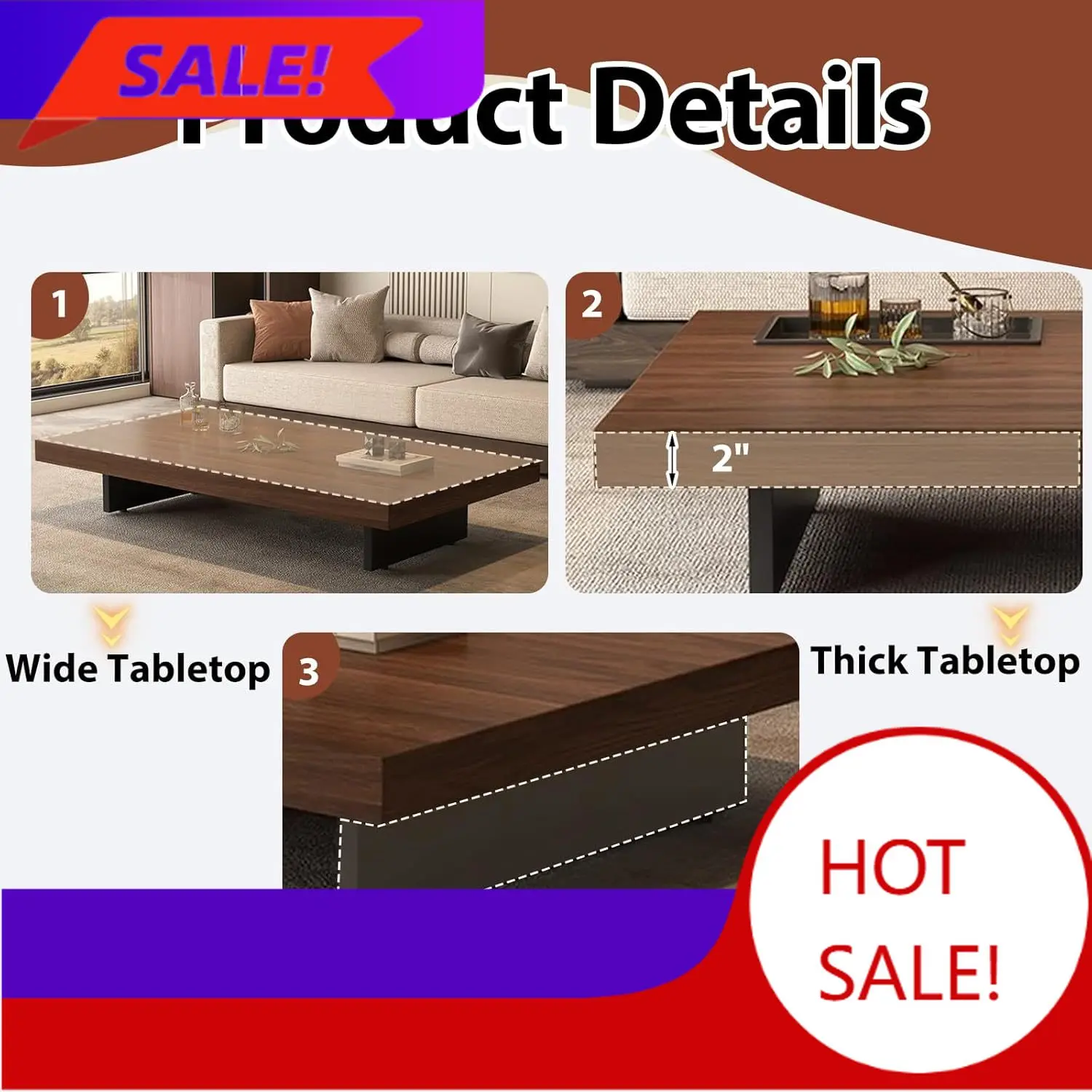 Coffee Table, Solid Wood Farmhouse Coffee Tables with Adjustable Foot Pads, Modern Large Square Center Tables for Living Room Bl
Coffee Table, Solid Wood Farmhouse Coffee Tables with Adjustable Foot Pads, Modern Large Square Center Tables for Living Room Bl