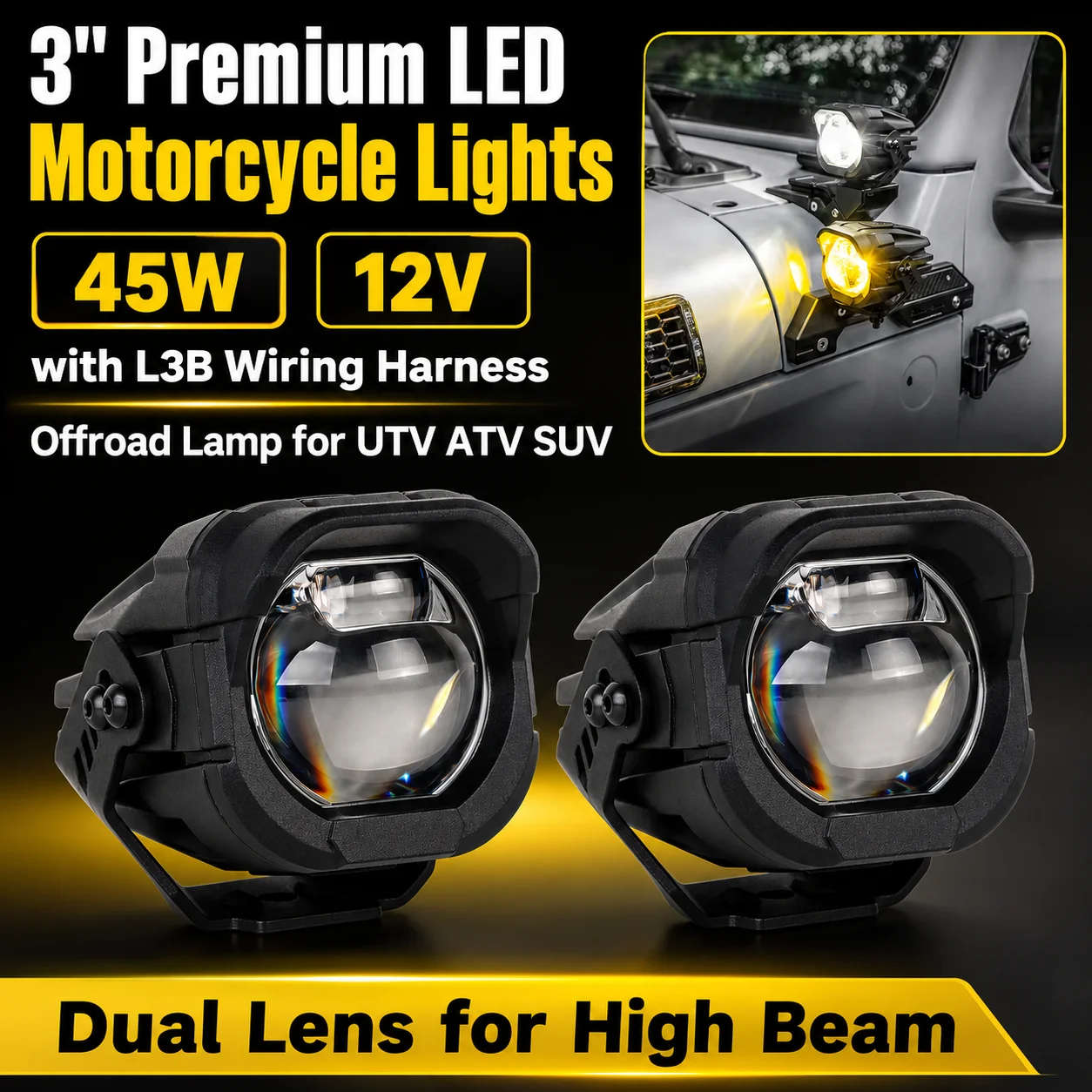 OGA 3"Premium LED Motorcycle Lights 45W LowHightDriving Beam5 strobe modes12Vwith L3BWiring Harness Offroad Lamp for Jeep bumper
OGA 3"Premium LED Motorcycle Lights 45W LowHightDriving Beam5 strobe modes12Vwith L3BWiring Harness Offroad Lamp for Jeep bumper