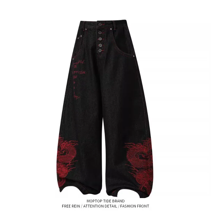 American High Street Dragon Pattern Embroidery Loose Leg Jeans Men's Women's Versatile CleanFit Bent Knife Pants
American High Street Dragon Pattern Embroidery Loose Leg Jeans Men's Women's Versatile CleanFit Bent Knife Pants