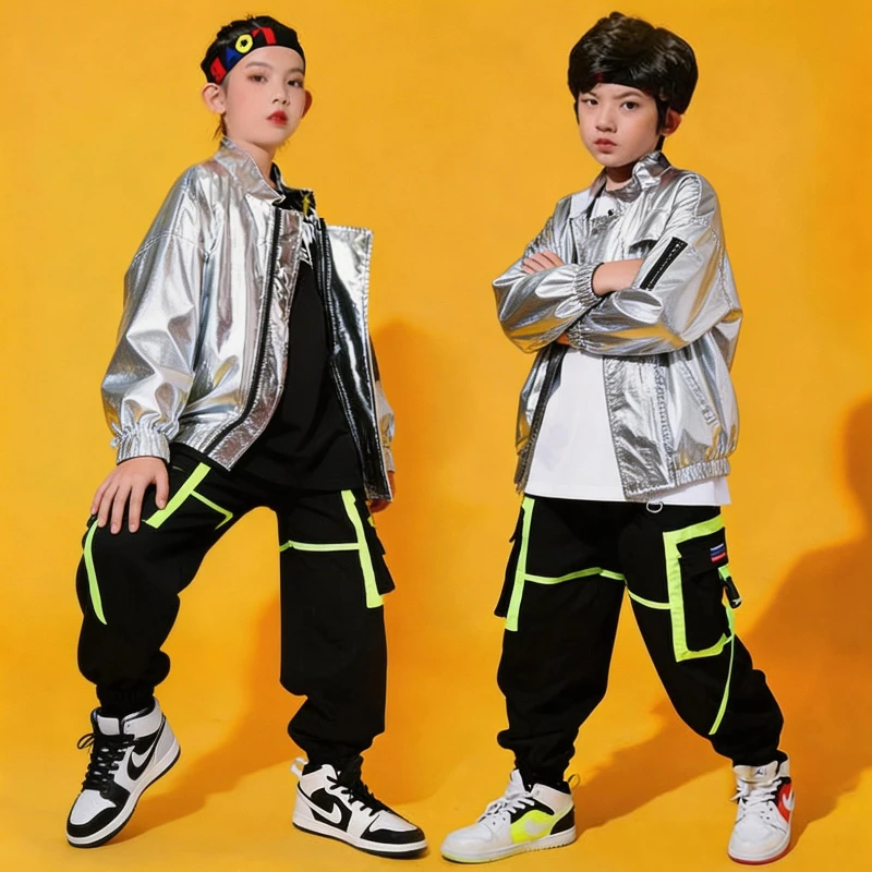 New Hip Hop Boys Silver Jacket Girls Jazz Jogger Pants Street Dance Clothes Sets Kids Sequin Costume Child Streetwear
New Hip Hop Boys Silver Jacket Girls Jazz Jogger Pants Street Dance Clothes Sets Kids Sequin Costume Child Streetwear