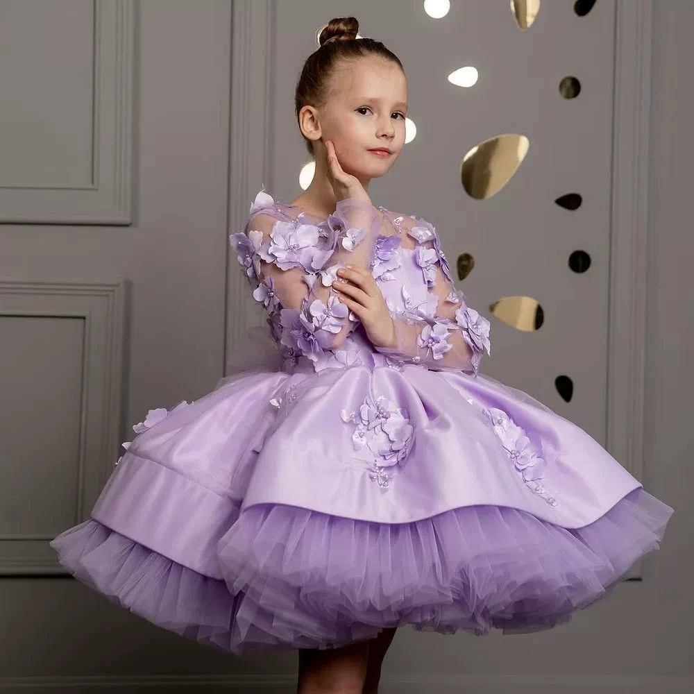 Girls Purple Color 3d Flower Long Sleeve Dress Mesh Tulle Children Princess Gown Toddler Formal Dress For Birthday Pageant
Girls Purple Color 3d Flower Long Sleeve Dress Mesh Tulle Children Princess Gown Toddler Formal Dress For Birthday Pageant
