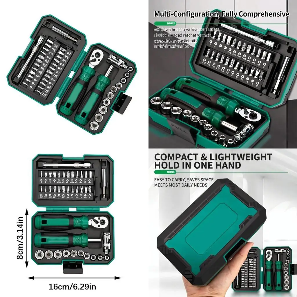 Multipurpose 40Pcs Steel Tool Set With Ratchet Wrenches And Storage Case M4YD
Multipurpose 40Pcs Steel Tool Set With Ratchet Wrenches And Storage Case M4YD