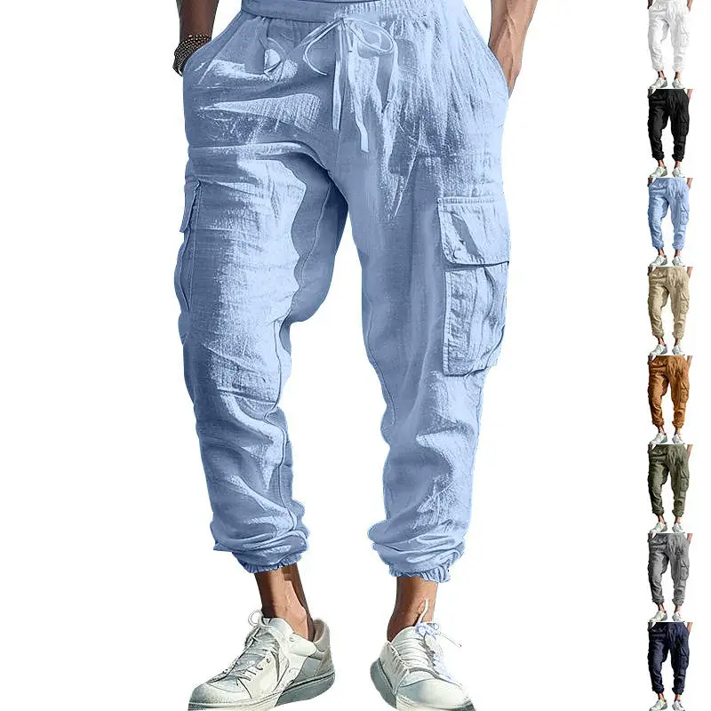Loose Fit Drawstring Trousers Casual Pants Cotton Linen Wide Leg Multiple Pockets Belted Rope Pure Color Autumn Men's Fashion
Loose Fit Drawstring Trousers Casual Pants Cotton Linen Wide Leg Multiple Pockets Belted Rope Pure Color Autumn Men's Fashion