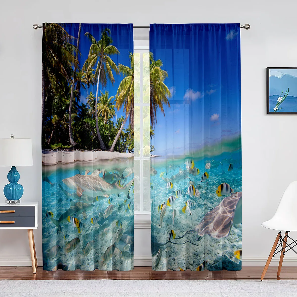 Underwater Sheer Voile Curtain Ocean Tropical Island Palm Tree Marine Life Window Tulle Curtains for Living Room Bedroom Kitchen
Underwater Sheer Voile Curtain Ocean Tropical Island Palm Tree Marine Life Window Tulle Curtains for Living Room Bedroom Kitchen