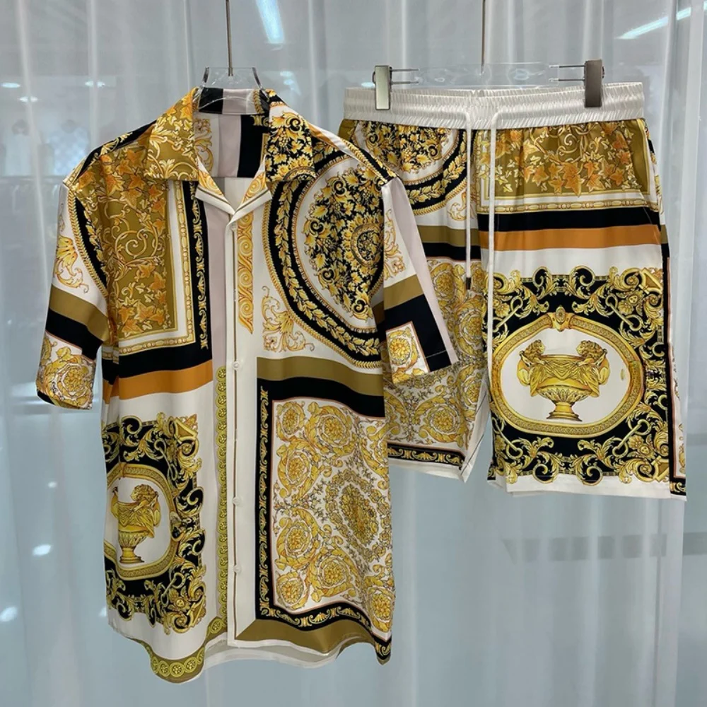 2024 Spring Summer Fashion Men's Pantsuits Retro Print Short Sleeves Shirts+Casual Short Pants Two Piece Set F162
2024 Spring Summer Fashion Men's Pantsuits Retro Print Short Sleeves Shirts+Casual Short Pants Two Piece Set F162