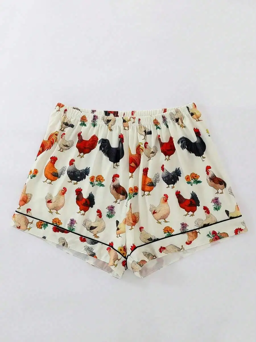 Womens Summer Pajama Shorts With Rooster Print Casual Loungewear
Womens Summer Pajama Shorts With Rooster Print Casual Loungewear