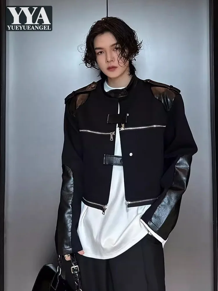 New Designer Mens Party Short Style Pu Leather Spliced Jacket High Street Shoulder Pad Zippers Stand Collar Motorcycle Coat
New Designer Mens Party Short Style Pu Leather Spliced Jacket High Street Shoulder Pad Zippers Stand Collar Motorcycle Coat