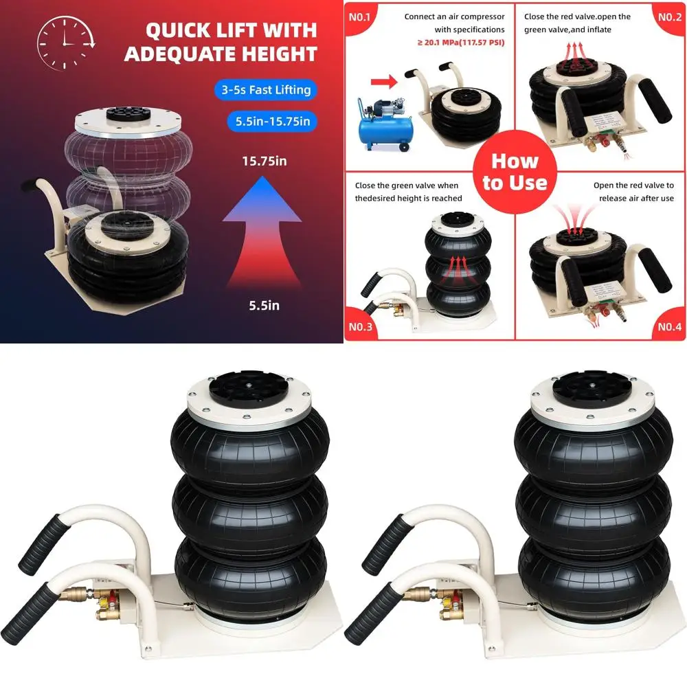 6600lbs Triple Bag Pneumatic Air Jack for Cars and Trucks - Fast Lift up to 16 Inches, White
6600lbs Triple Bag Pneumatic Air Jack for Cars and Trucks - Fast Lift up to 16 Inches, White