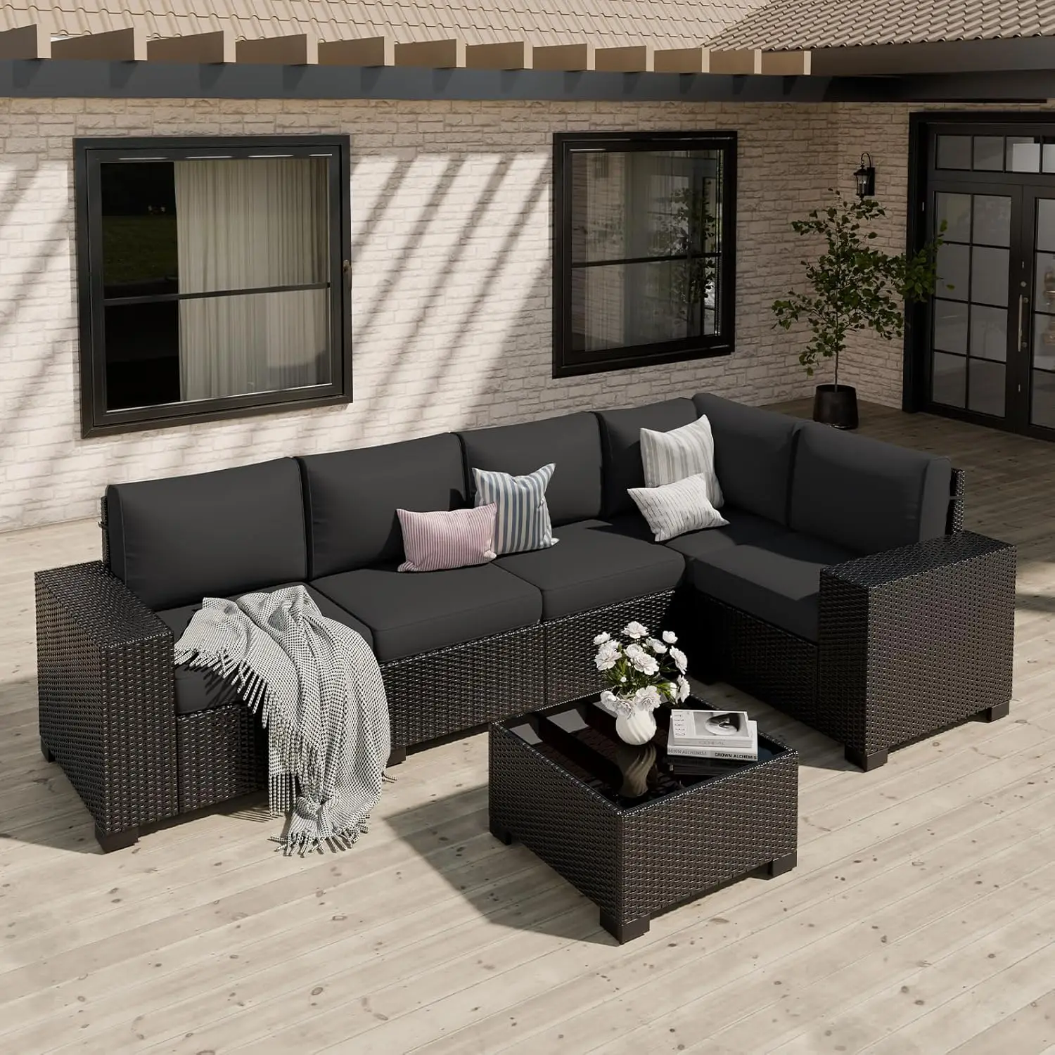 Patio Furniture Set, Wide Armrest Outdoor Furniture Set with Thick Cushions, 6 Piece Wicker Rattan Patio Sectional, Customized
Patio Furniture Set, Wide Armrest Outdoor Furniture Set with Thick Cushions, 6 Piece Wicker Rattan Patio Sectional, Customized