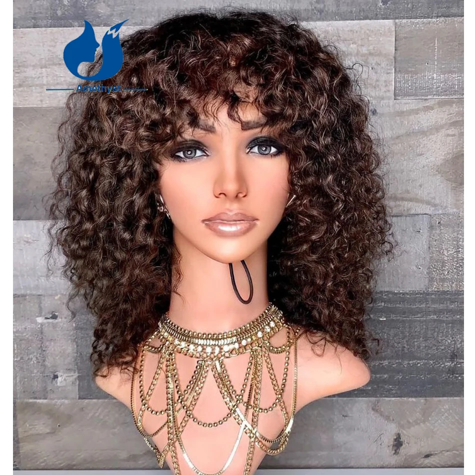 Amethyst Chocolate Ombre Deep Curly Human Hair Wig With Bangs Scalp Top Full Machine Made Brown Wig No Lace Glueless For Women
Amethyst Chocolate Ombre Deep Curly Human Hair Wig With Bangs Scalp Top Full Machine Made Brown Wig No Lace Glueless For Women