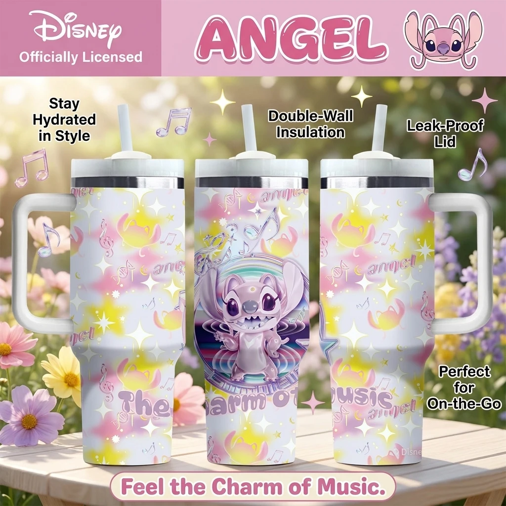 1pc 40oz Disney Music Angel Stitch Stainless Steel Water Bottle Insulated Tumbler Cup for Hot & Cold Drinks with Handle & Straw
1pc 40oz Disney Music Angel Stitch Stainless Steel Water Bottle Insulated Tumbler Cup for Hot & Cold Drinks with Handle & Straw