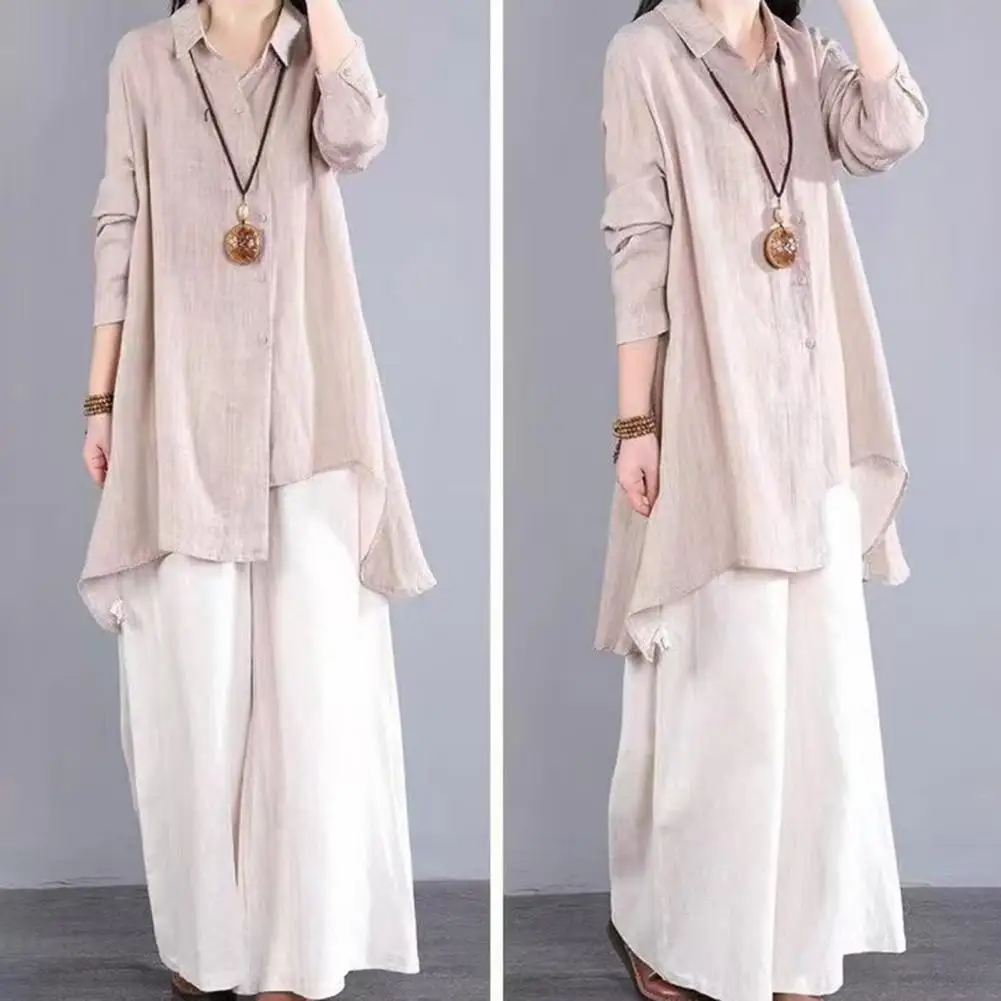 Women Shirt Tops Lapel Long Sleeve Single Breasted Shirt Tops Irregular Hem Comfortable Blouse Solid Mid-length Leisure Shirt
Women Shirt Tops Lapel Long Sleeve Single Breasted Shirt Tops Irregular Hem Comfortable Blouse Solid Mid-length Leisure Shirt