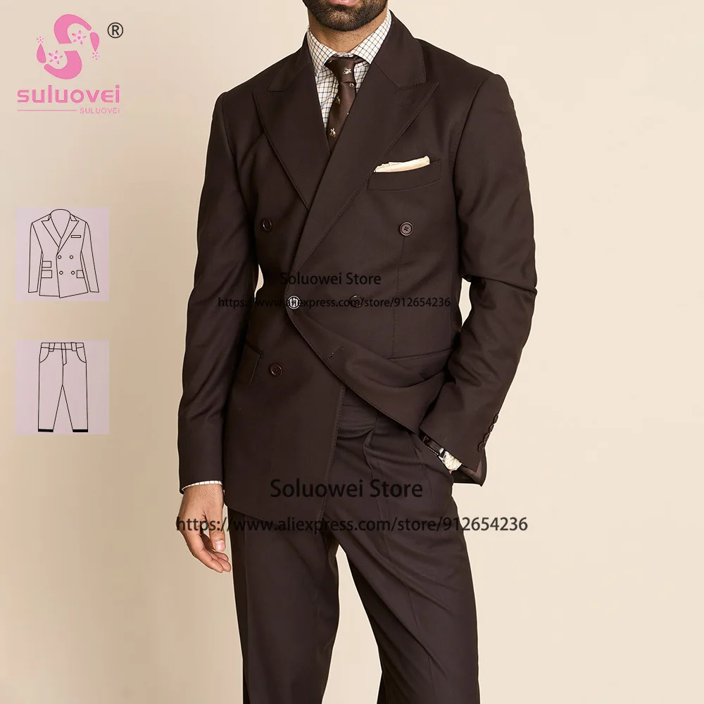 Classic Double Breasted Suits For Men Slim Fit 2 Piece Jacket Pants Set Formal Groom Wedding Banquet Peaked Lapel Tuxedo Outfits
Classic Double Breasted Suits For Men Slim Fit 2 Piece Jacket Pants Set Formal Groom Wedding Banquet Peaked Lapel Tuxedo Outfits