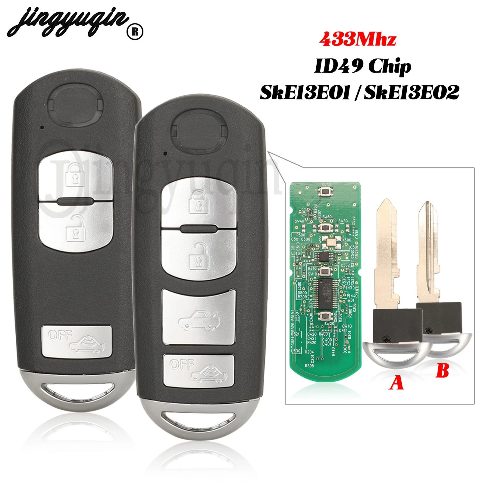 jingyuqin 3/4 Buttons For MAZDA 3 MX-5 Car Smart Remote Control Key 433MHz ID49 Chip SKE13E-01 SkE13E02 Fob Replacement
jingyuqin 3/4 Buttons For MAZDA 3 MX-5 Car Smart Remote Control Key 433MHz ID49 Chip SKE13E-01 SkE13E02 Fob Replacement
