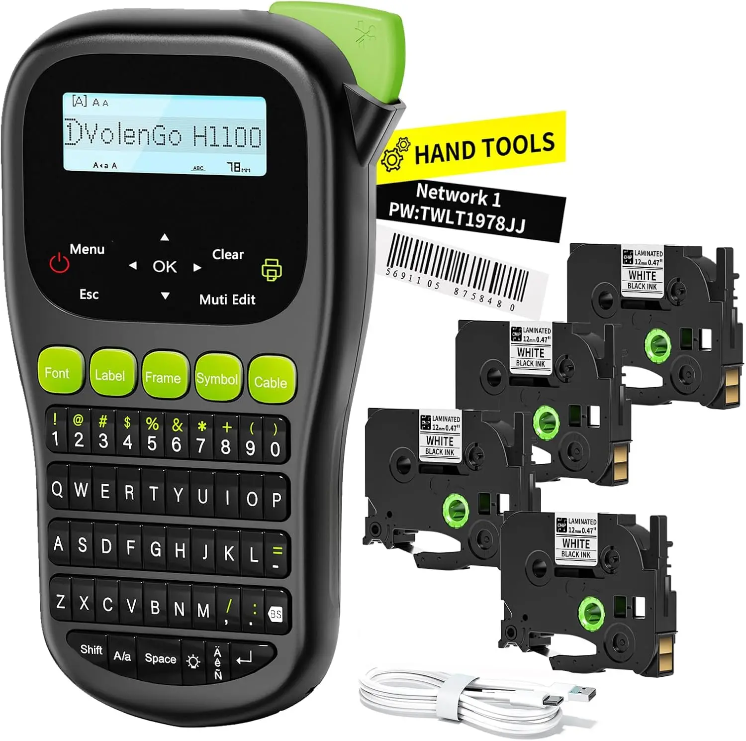 H1100 Label Maker with 4 Tapes, Waterproof & Portable, Backlit One-Touch Handheld Printer for Office & Industrial Use
H1100 Label Maker with 4 Tapes, Waterproof & Portable, Backlit One-Touch Handheld Printer for Office & Industrial Use