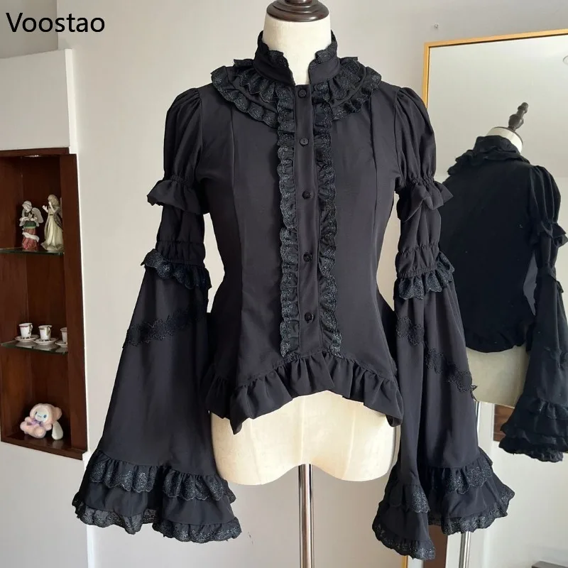 Japanese Vintage Gothic Lolita Style Shirts Victorian Women Y2k Aesthetic Ruffles Flare Sleeve Blouse Tops Female Chic JK Blusas
Japanese Vintage Gothic Lolita Style Shirts Victorian Women Y2k Aesthetic Ruffles Flare Sleeve Blouse Tops Female Chic JK Blusas