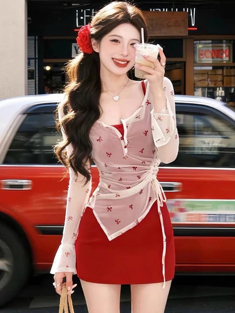 Korean Style Sweet And Spicy Knot Net Cover up Red Slim Fit Halter Skirt Set Women's Fashion Commute Silk Top
Korean Style Sweet And Spicy Knot Net Cover up Red Slim Fit Halter Skirt Set Women's Fashion Commute Silk Top