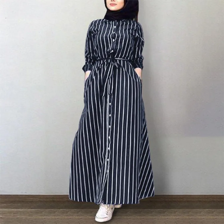 Muslim Spring/Summer and Autumn Leisure Style Women's Striped Shirt Large Swing Dress
Muslim Spring/Summer and Autumn Leisure Style Women's Striped Shirt Large Swing Dress