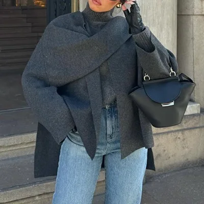 Повседневное пальто-накидка с длинными рукавами и воротником-шарфом, однотонное, из полиэстера, женская модная коллекция Весна
Повседневное пальто-накидка с длинными рукавами и воротником-шарфом, однотонное, из полиэстера, женская модная коллекция Весна