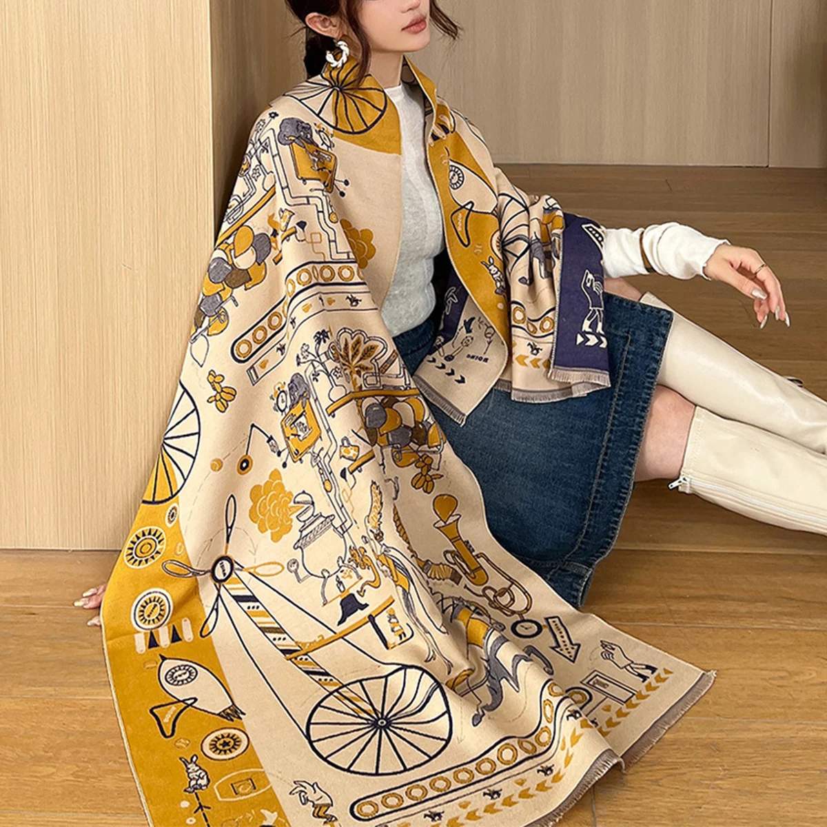 Fancy Carriage Printing Thick Warm Ladies Shawl Imitation Cashmere Skin-friendly Short Tassel Scarf and Wrap for Evening Dresses
Fancy Carriage Printing Thick Warm Ladies Shawl Imitation Cashmere Skin-friendly Short Tassel Scarf and Wrap for Evening Dresses