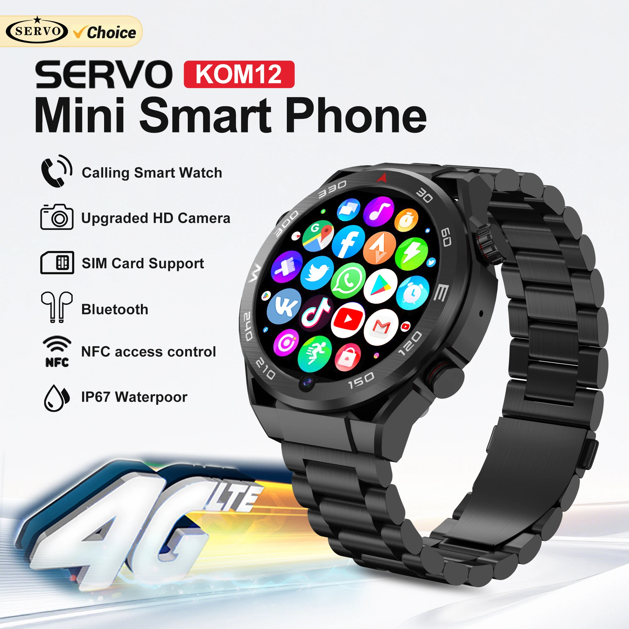 SERVO KOM12 Android Smartwatch Phone 4G LTE Play Store GPS 2GB+32GB Heart Rate Monitoring One SIM Standby Smartwatch Cellphones
SERVO KOM12 Android Smartwatch Phone 4G LTE Play Store GPS 2GB+32GB Heart Rate Monitoring One SIM Standby Smartwatch Cellphones