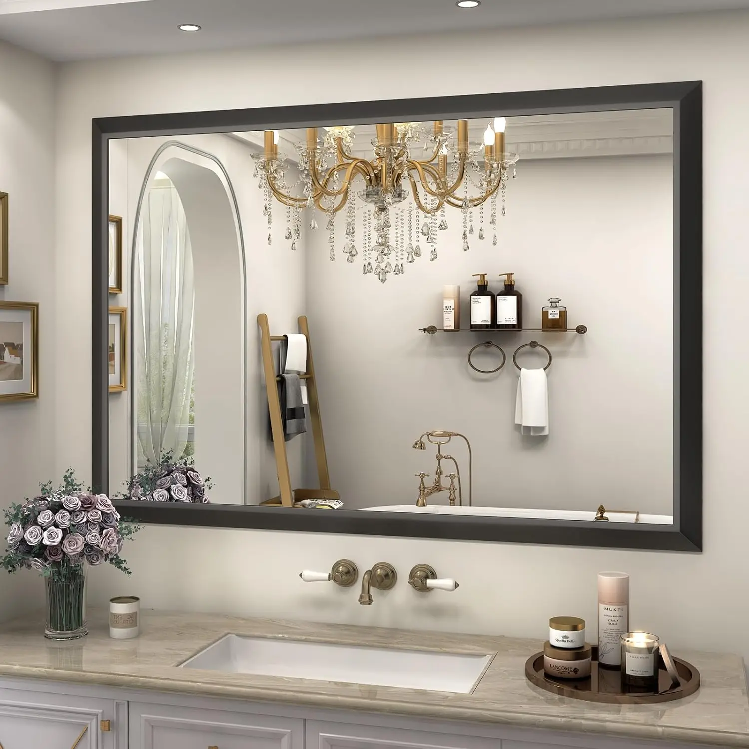 SMIROR 44x30 Inch Matte Black Bathroom Mirrors for Over Sink, Metal Framed Vanity Mirror for Wall, Rectangular, Right Angle
SMIROR 44x30 Inch Matte Black Bathroom Mirrors for Over Sink, Metal Framed Vanity Mirror for Wall, Rectangular, Right Angle