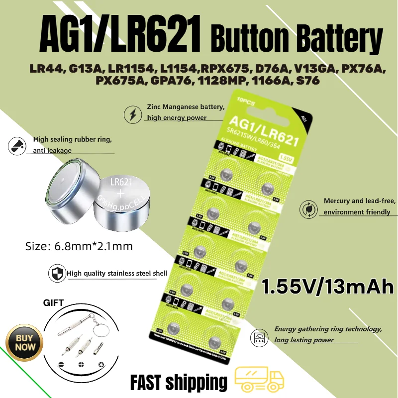 2-100PCS AG1 LR621 1.5V 364 V364 531 SR621SW SR60 CX6 Alkaline Coin Cell Button Battery For Watch Toy Calculator Clock Remote
2-100PCS AG1 LR621 1.5V 364 V364 531 SR621SW SR60 CX6 Alkaline Coin Cell Button Battery For Watch Toy Calculator Clock Remote